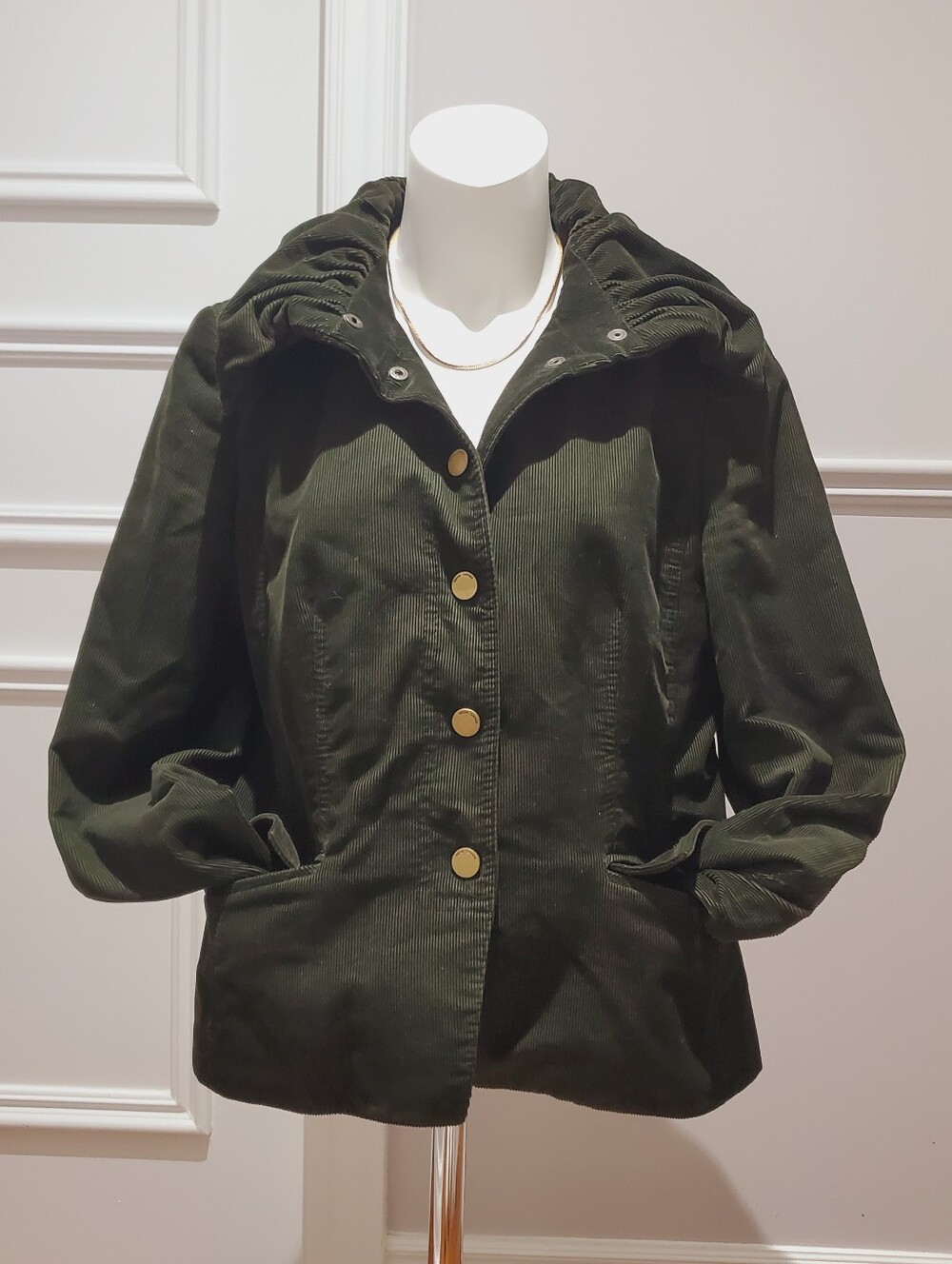 Rena Lange Women's Olive Green Corduroy Button Jacket - Picture 7 of 15
